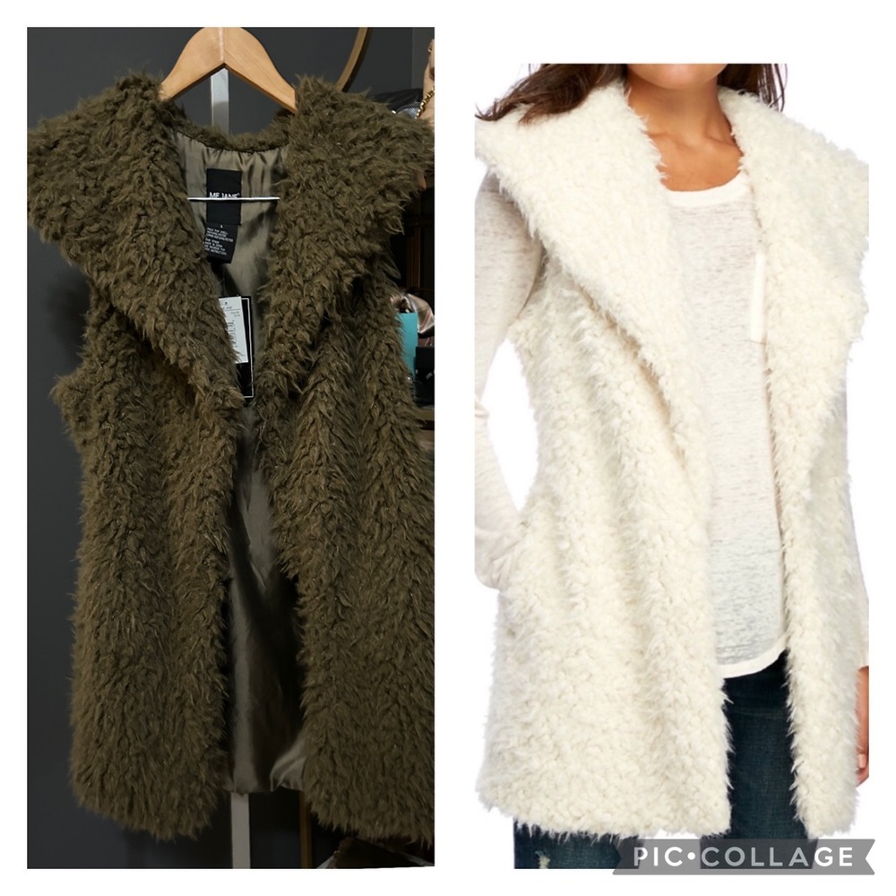 NWT Faux Fur Vest Size Large Olive Green Mid Length